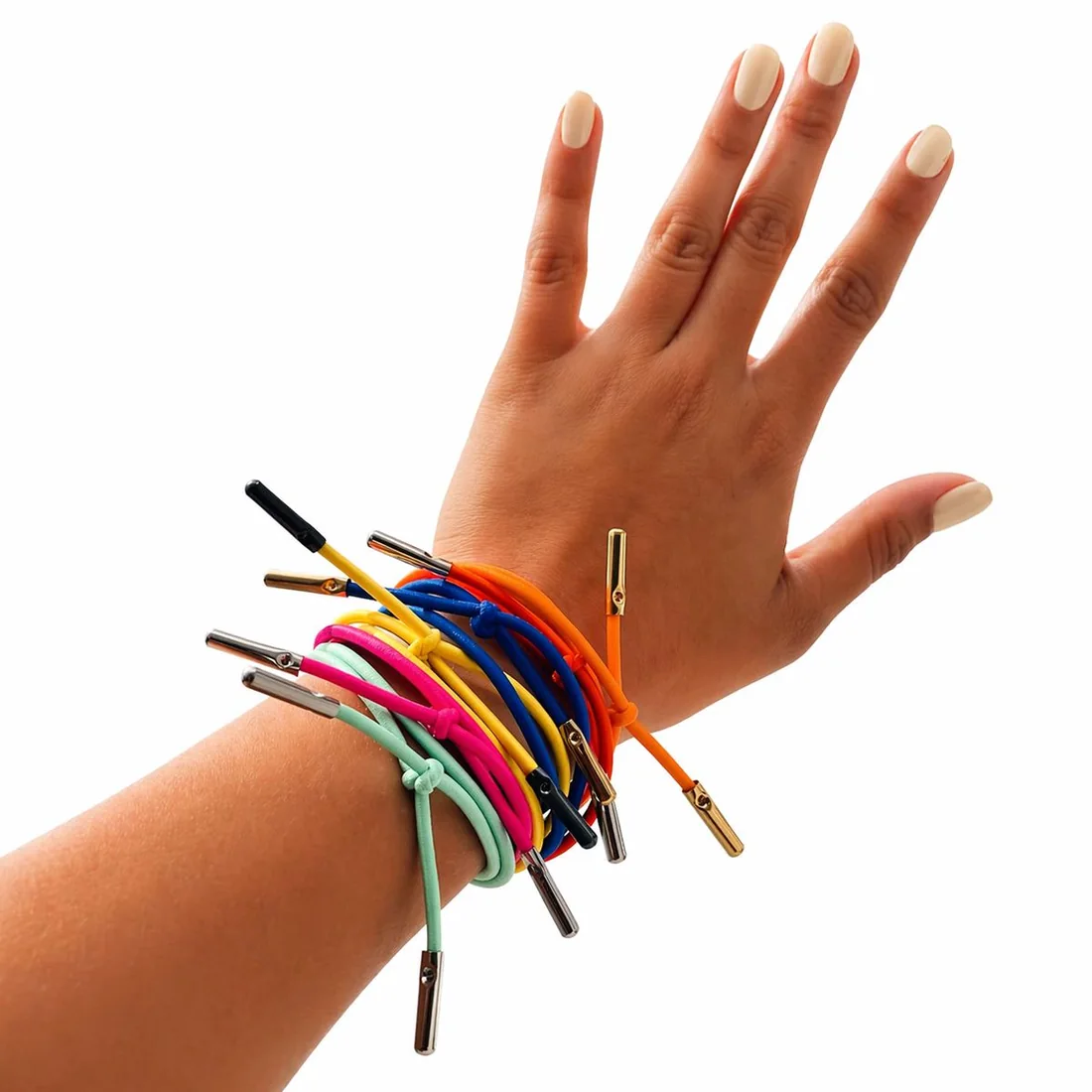 Loopi hair ties in many colors on a wrist